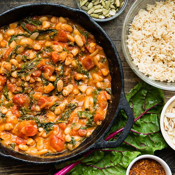 plant-based dinner in a cast iron skillet for the cleanse.