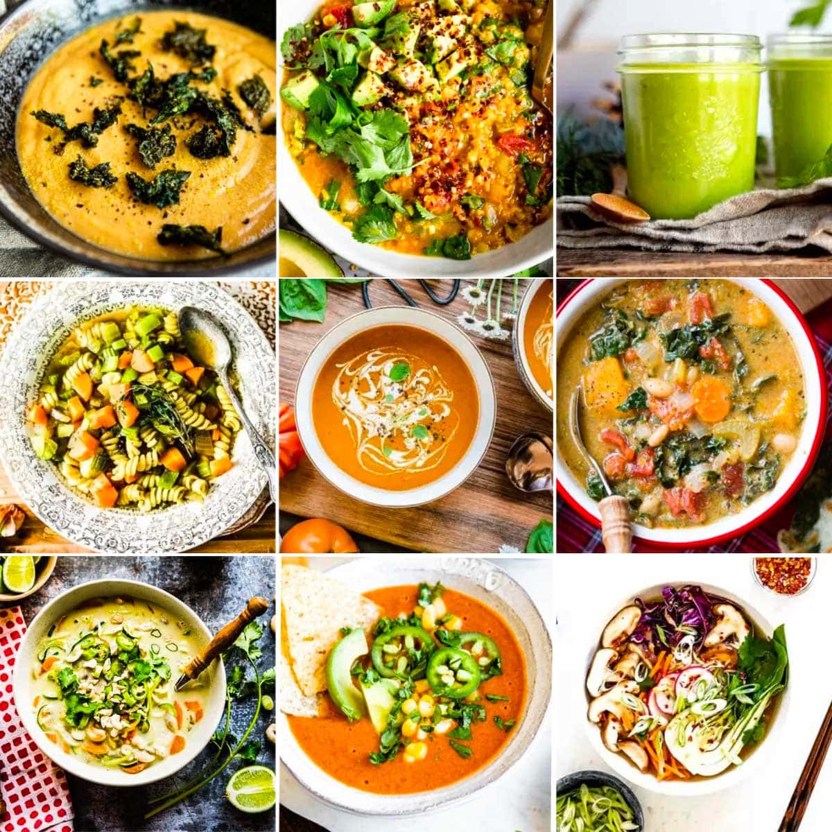 9 soup recipes for fall with plant-based ingredients.