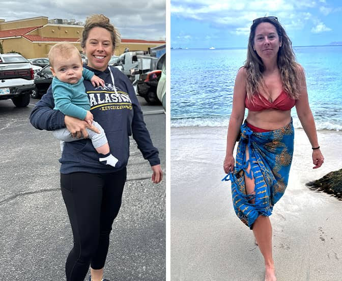 Pictures of Jen before and after she lost 20 pounds.
