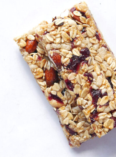 Vegan protein bars wrapped in parchment paper.