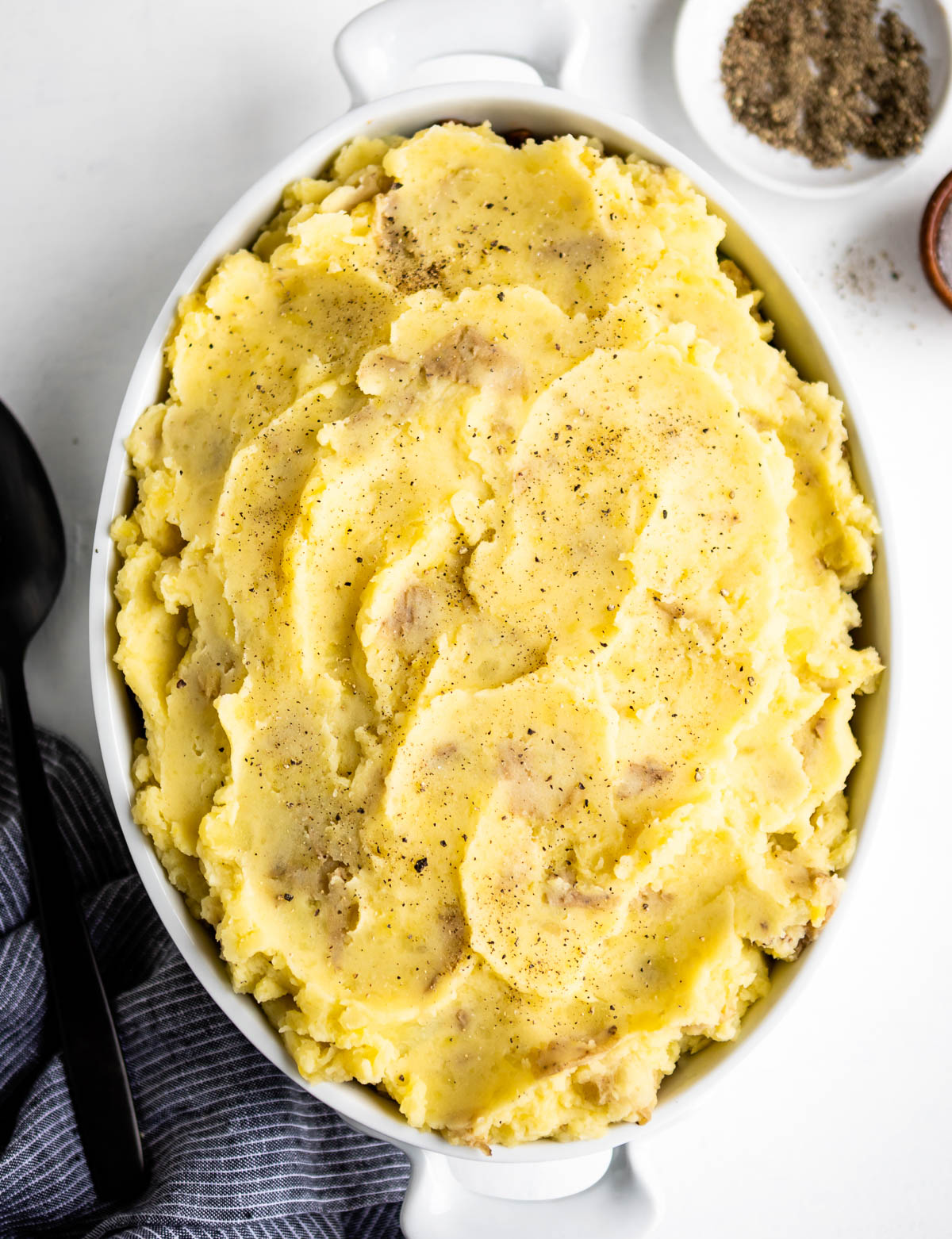 Mashed potato topping over a dish of vegetarian shepherd\'s pie.